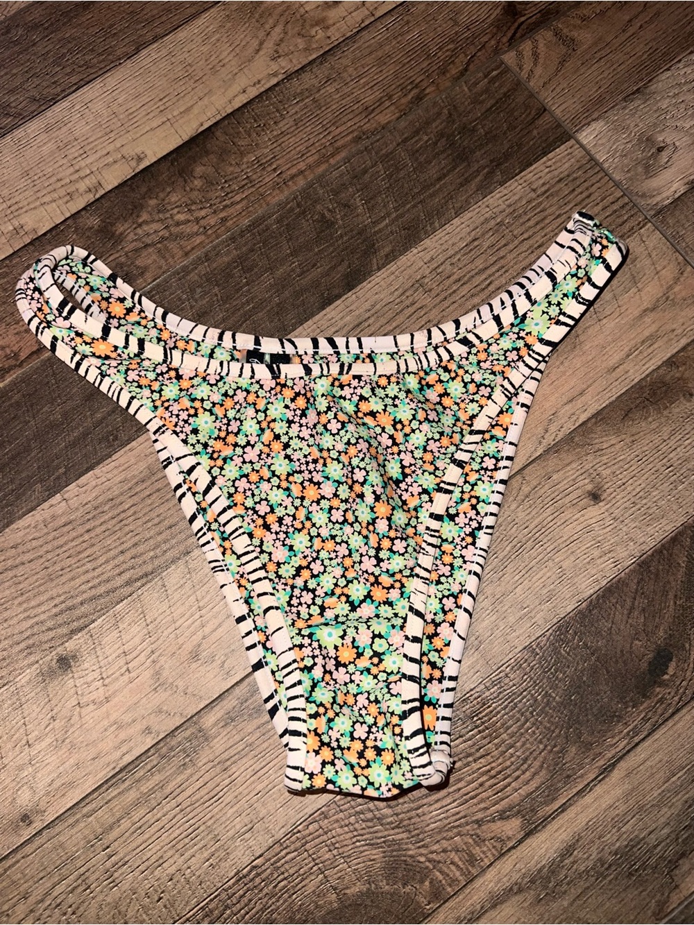 For Love & Lemons Floral High-Cut Bikini Bottom in Mint, Orange & Black